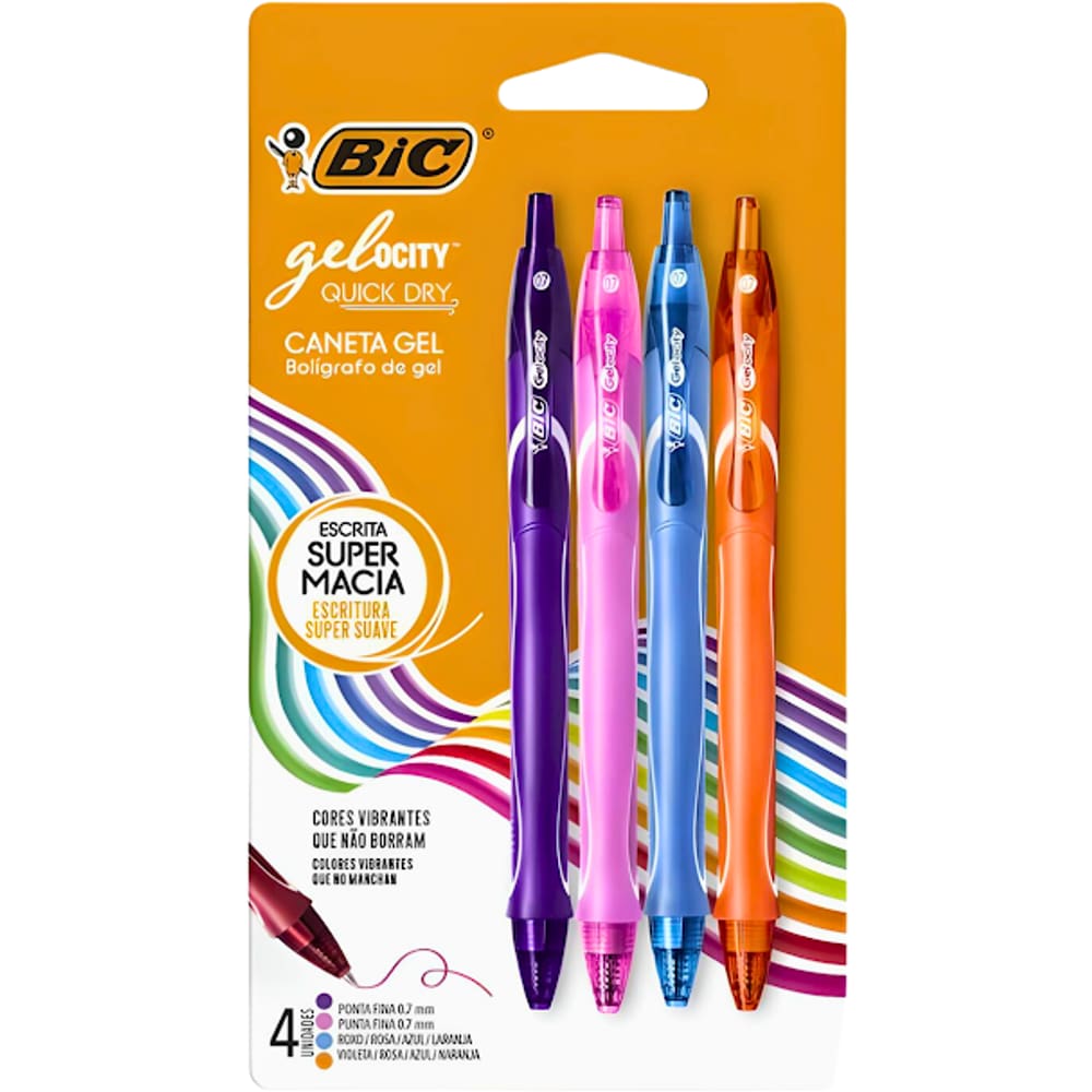 Caneta de Gel Gelocity Quick Dry 4 Cores Ponta fina 07mm Bic