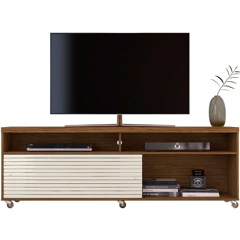 Rack Bancada Foz 2 Portas Rodízios Tv Até 75 Polegadas Naturale/off White
