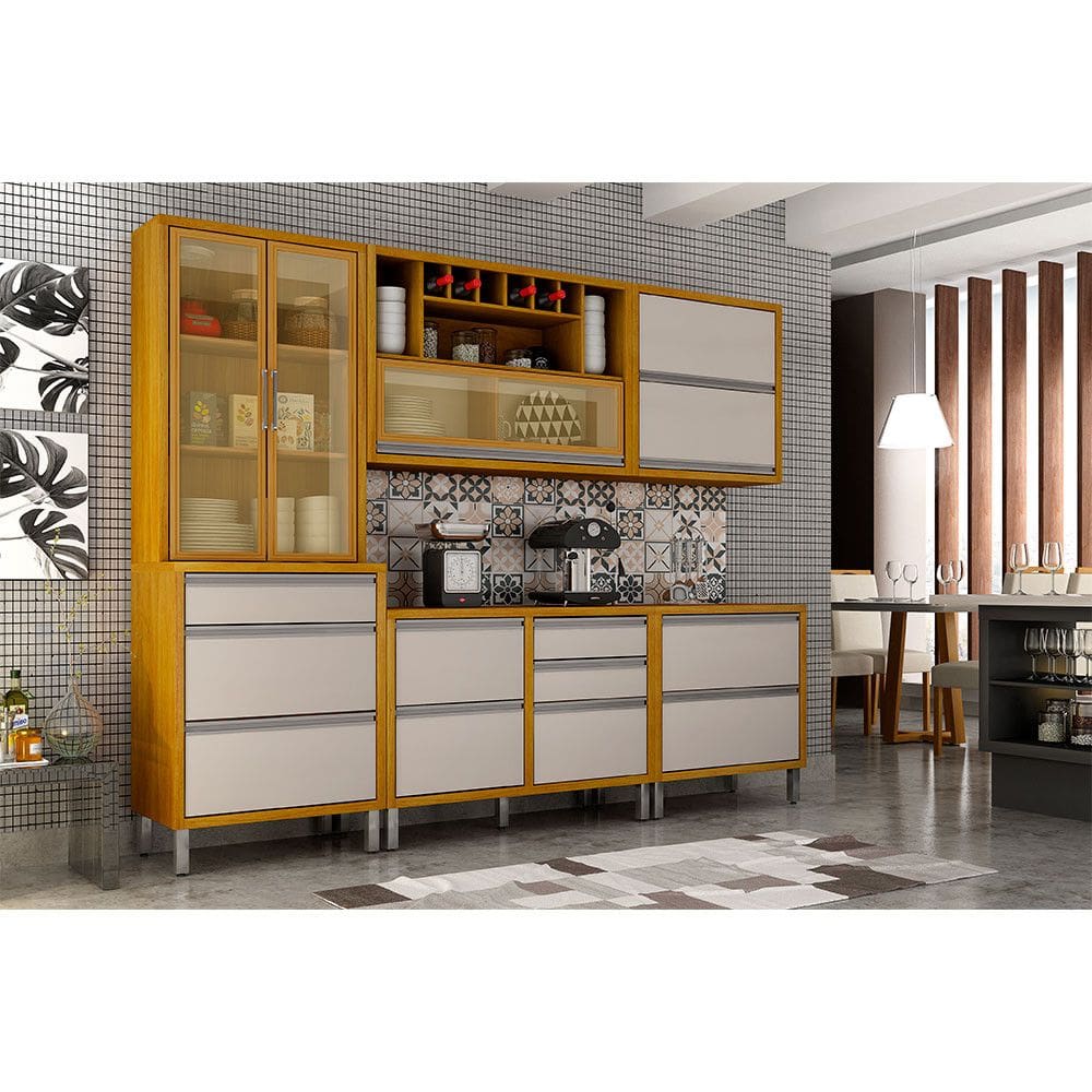 Cozinha Jade 5 Peças 8 portas 6 gavetas Cristaleira Chf Moveis