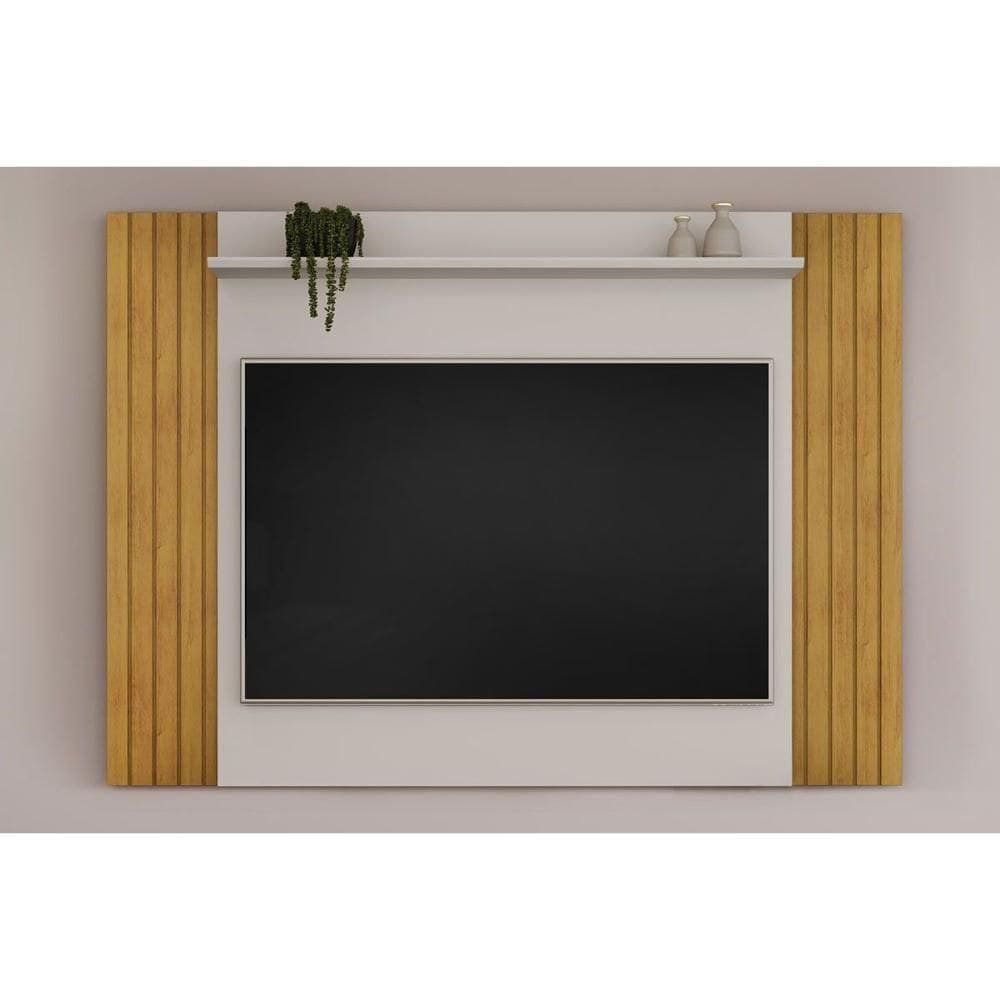 Rack Bancada C/ Painel P/ Tv Até 50 Pol Trend Ripado Extensível 108x136cm Cedro/bali - Dj Móveis