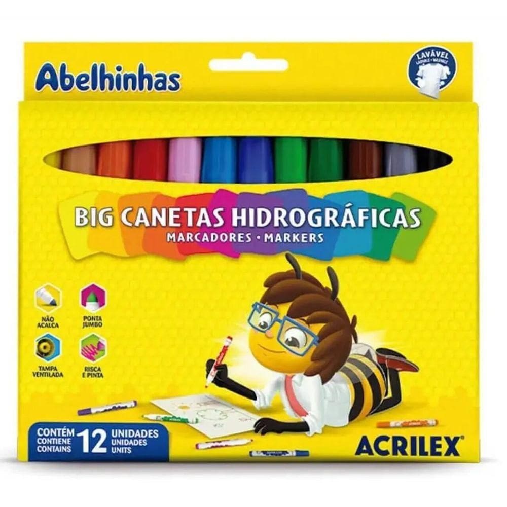 Canetinha Hidrocor Big Ponta Grossa Acrilex - 12 Cores