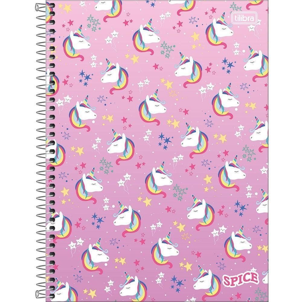 Caderno Universitário Spice Feminino Tilibra Capa Dura Espiral - 1 Matéria 80 Folhas Unicórnios