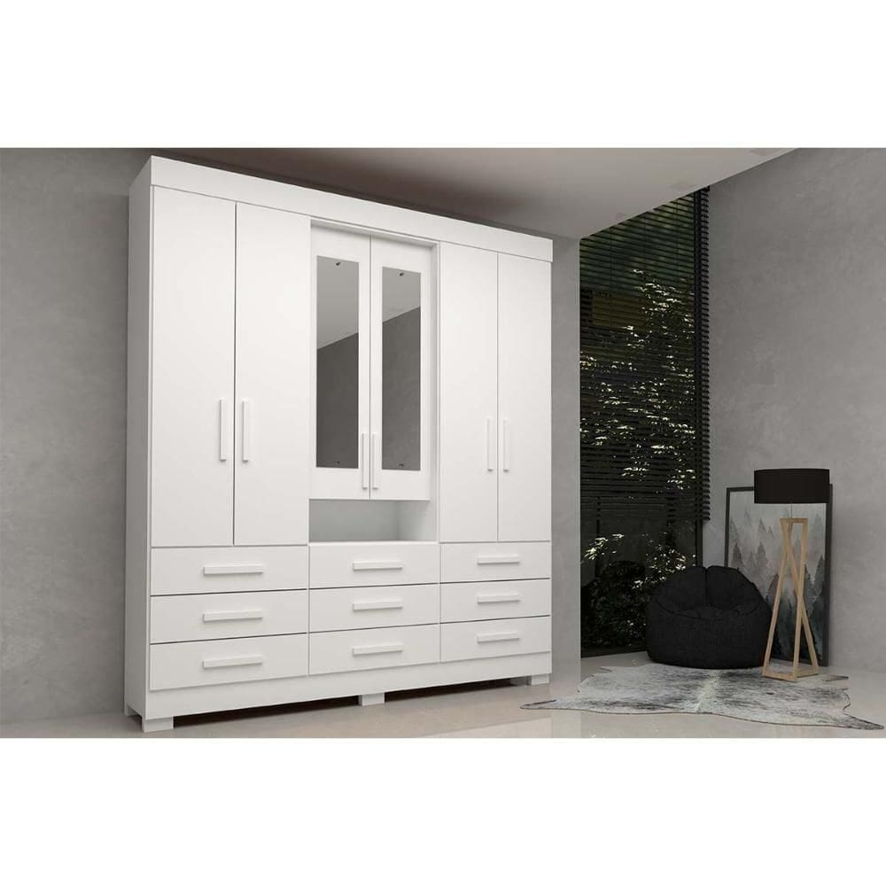 Guarda Roupa 6 Portas (2 C- Espelho) E 9 Gavetas Débora Branco - Acp