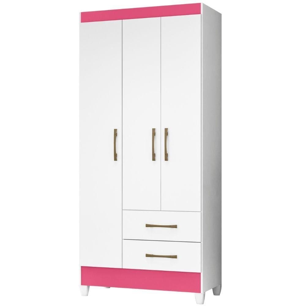 Guarda Roupa Solteiro Lima 3 Portas Branco Rosa Moval