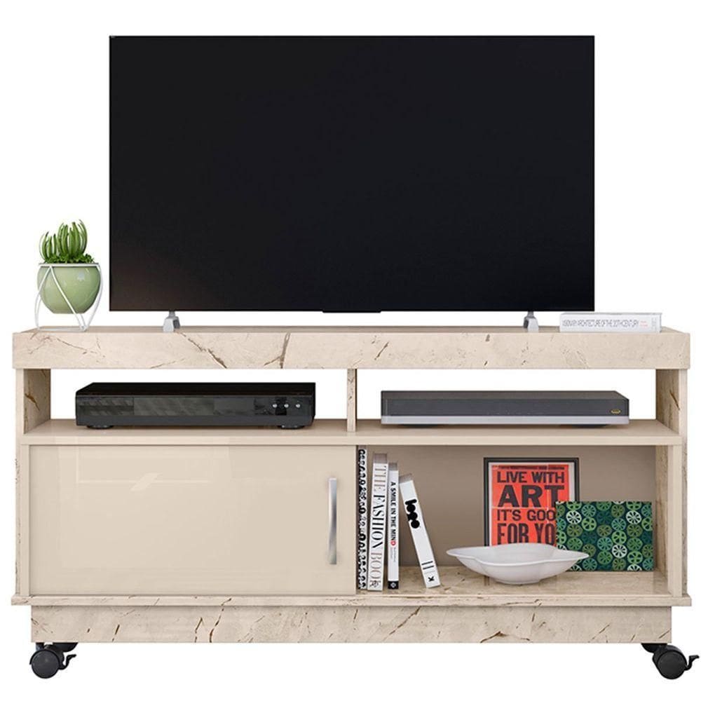 Rack Bancada Abel 1 Porta De Correr Para Tv De 50 Polegadas Calacata/off White