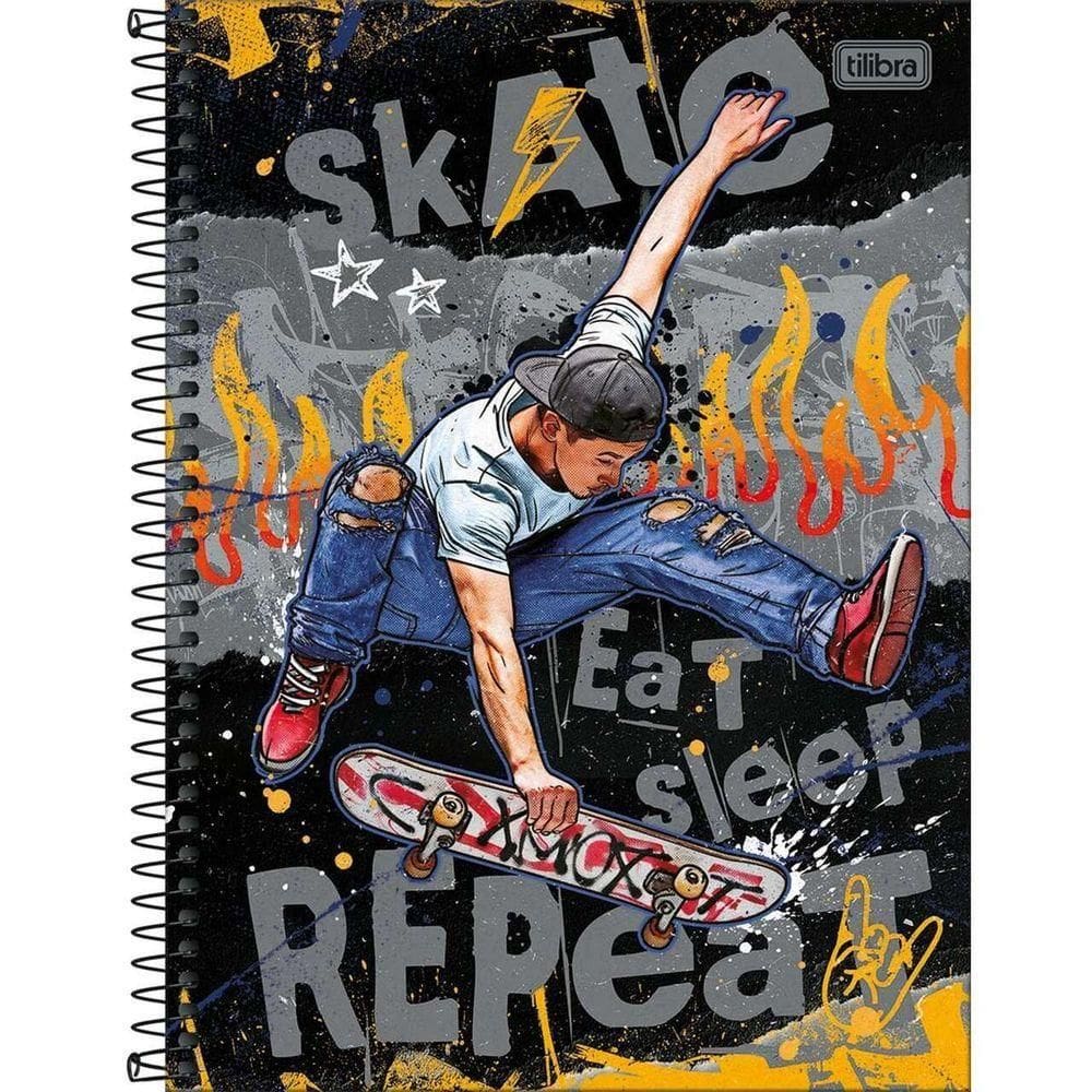 Caderno Universitário Do It! Tilibra Capa Dura Espiral - 10 Matérias 160 Folhas Skate