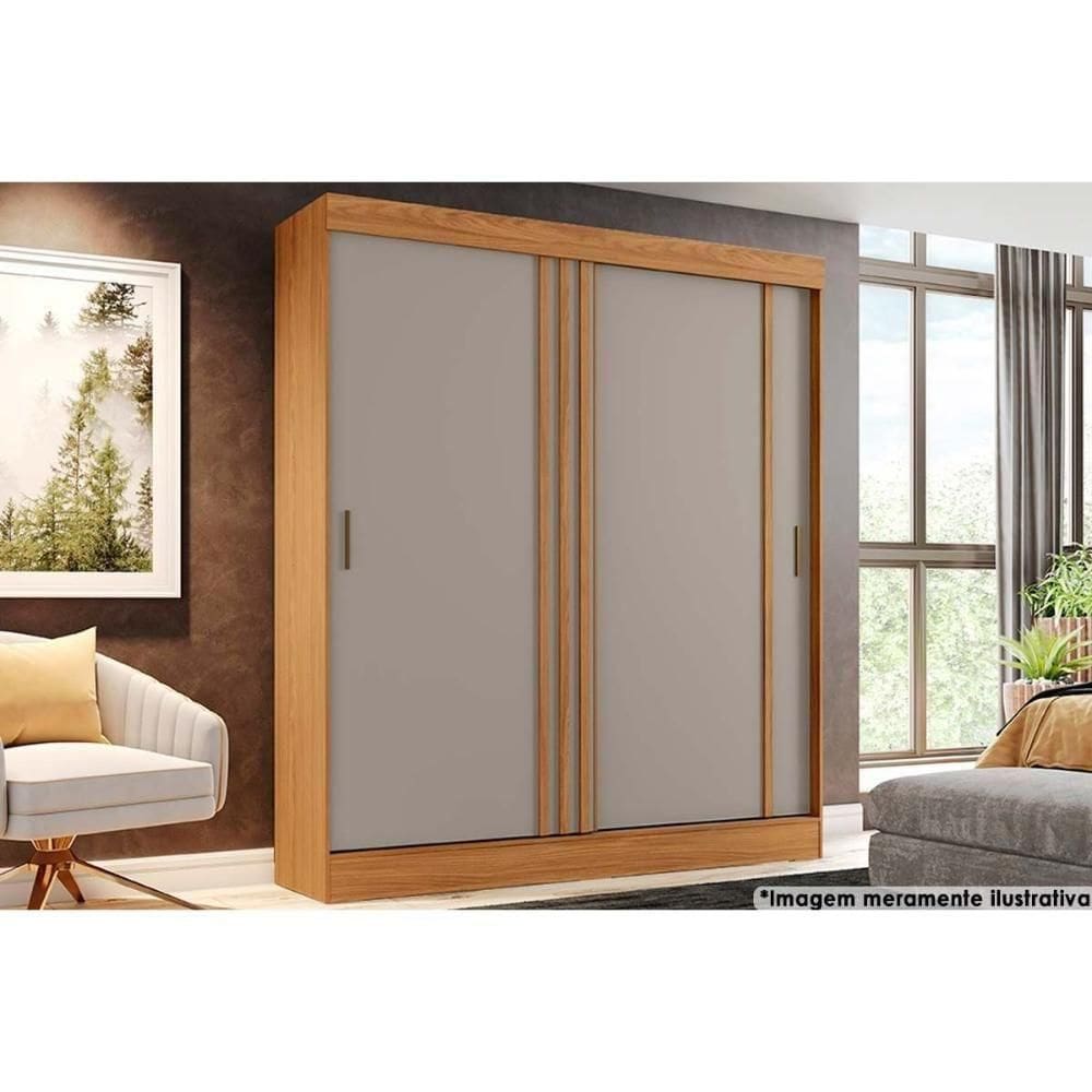 Guarda Roupa Casal 2 Portas De Correr E 2 Gavetas Briz B353 Nature-cinza - Henn