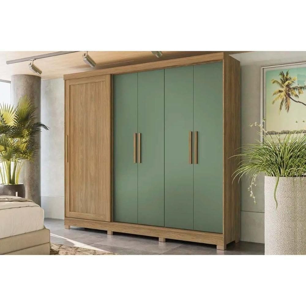 Guarda Roupa Casal 5 Portas E 4 Gavetas C- Pés Cb03n564 Nogueira-verde Oliva - Kappesberg