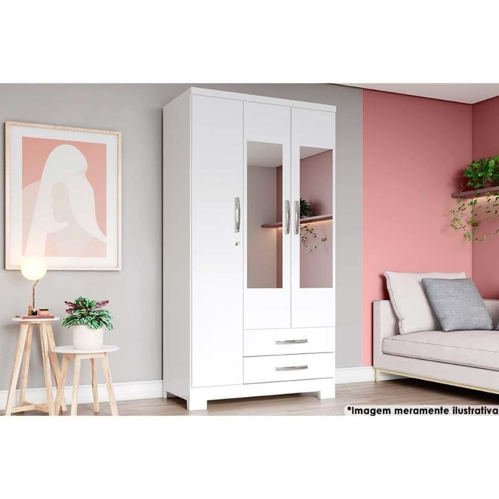 Guarda Roupa 3 Portas (2 C- Espelho) E 2 Gavetas C- Pés Açaí Da133 Branco-rosa - Henn