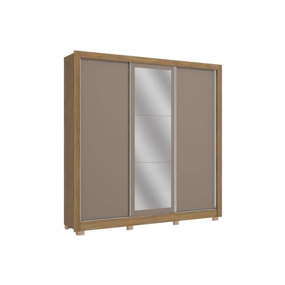 Guarda Roupa Casal 3 Portas De Correr E 2 Gavetas C- Espelho E Pés Cb01m570 Nogueira-fendi - Kappesberg