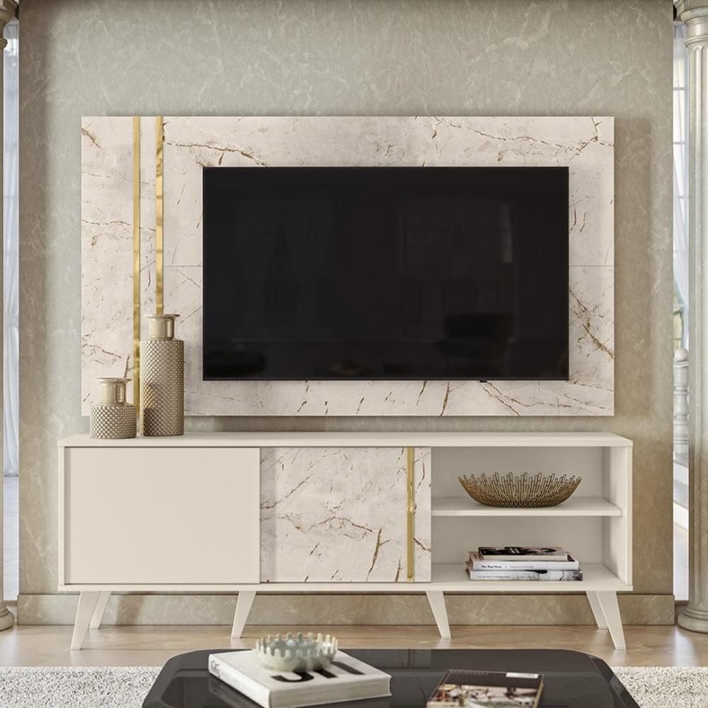 Rack Bancada E Painel Para Tv De 60 Polegadas Cronos Calacata Off White