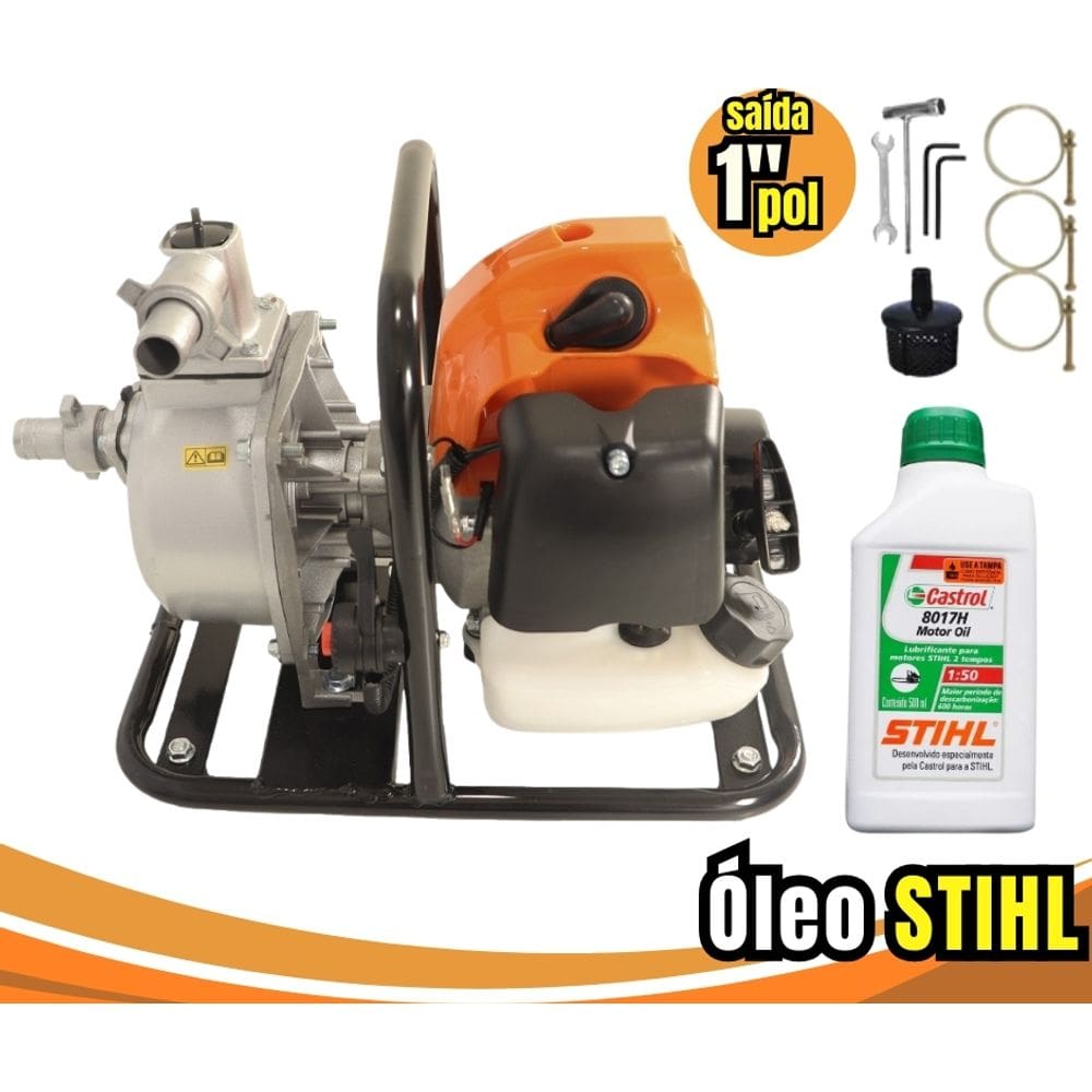 Moto bomba a Gasolina Vulcan VB10 B Saida 1" Autoescorvante 52cc 2.5HP + Oleo Lubrificante Stihl 2T