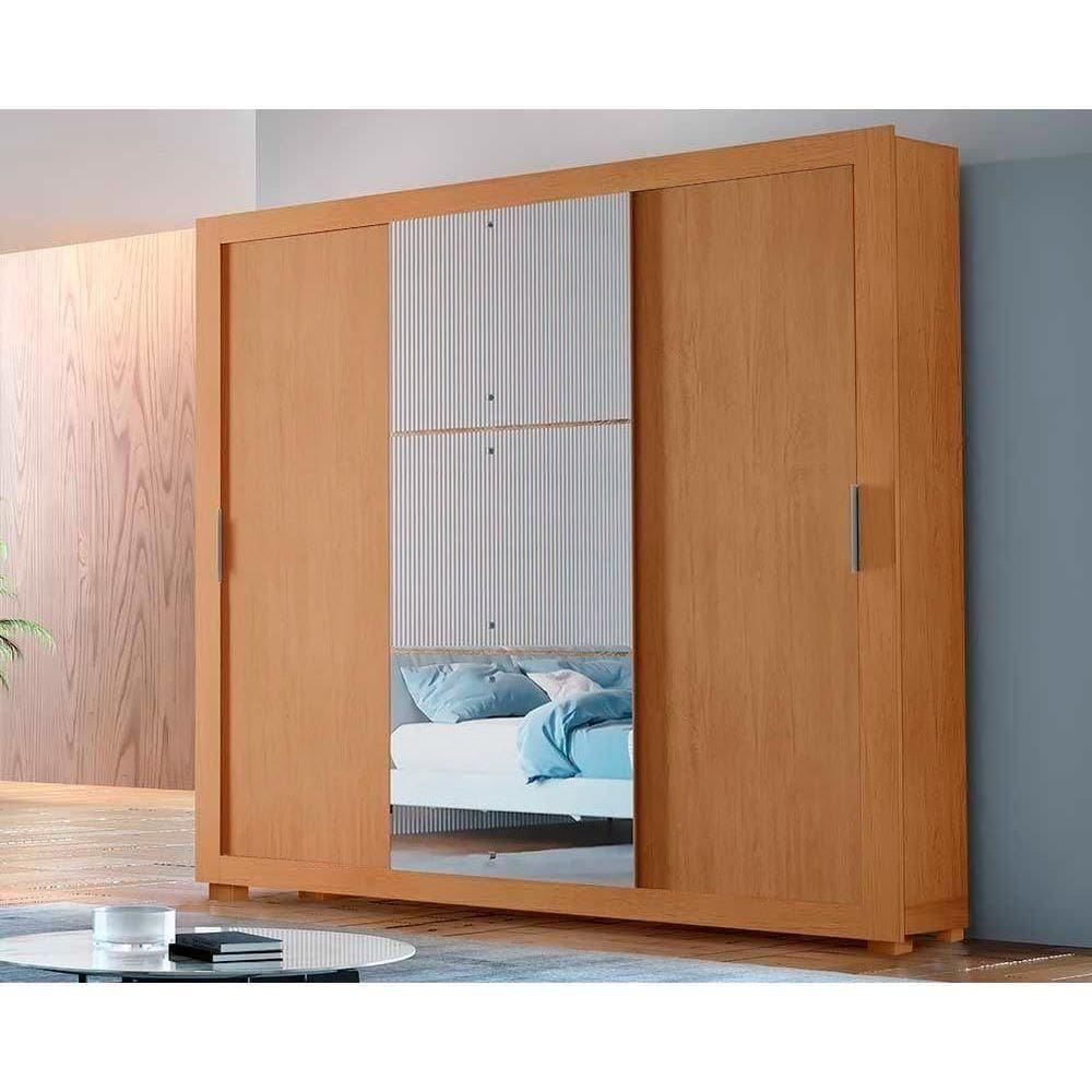 Guarda Roupa 3 Portas De Correr E 4 Gavetas C- Pés Veneza Luxo Naturalle-ripado 3d - Rufato