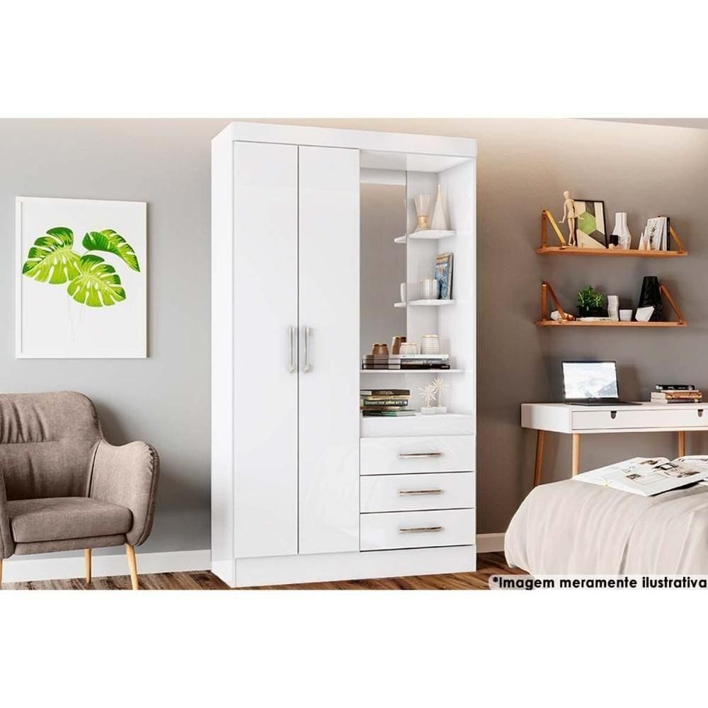 Guarda Roupa 2 Portas E 3 Gavetas C- 1 Espelho Briz B64 Branco - Henn