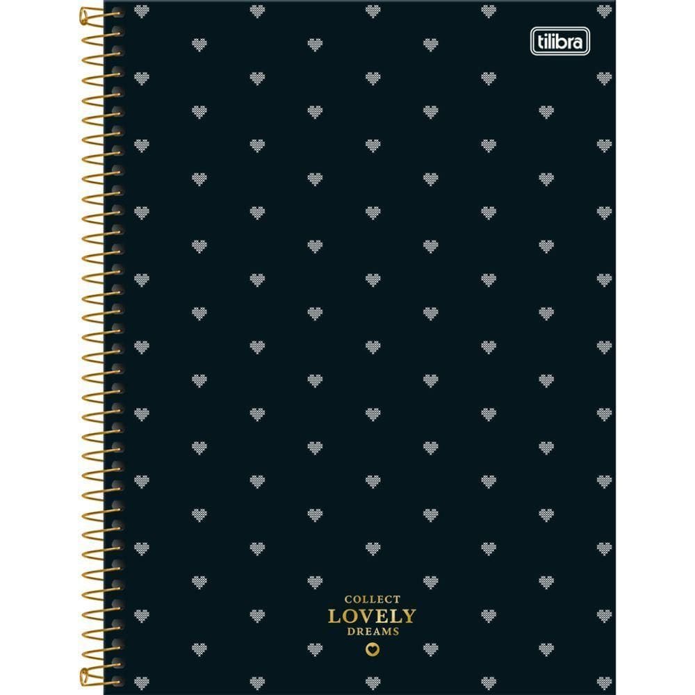 Caderno Universitário West Village Tilibra Capa Dura Espiral - 10 Matérias 160 Folhas Fundo Preto C- Coração