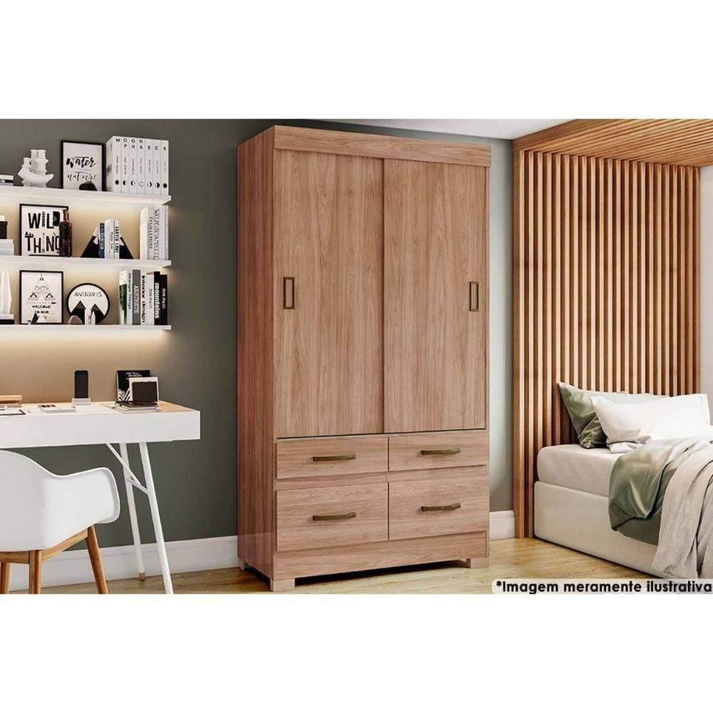 Guarda Roupa Casal 2 Portas De Correr E 4 Gavetas C- Pés Briz Be25 Jequitiba-jequitiba Ou Off White - Henn