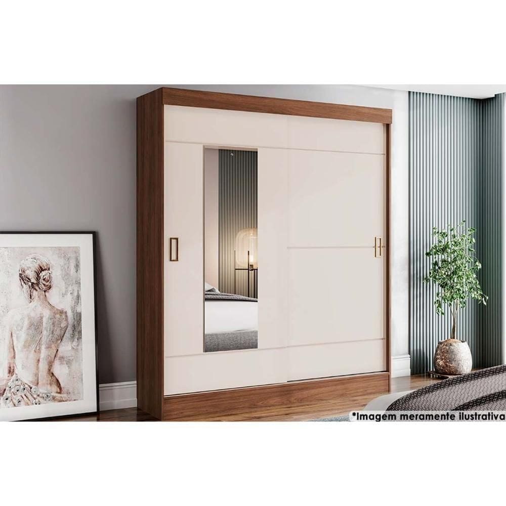 Guarda Roupa 2 Portas De Correr (1 C- Espelho) E 2 Gavetas Briz B66 Castanho-off White - Henn
