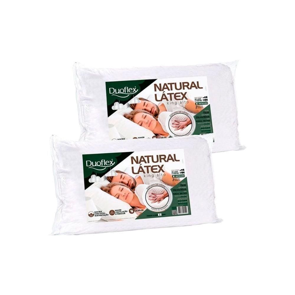 Travesseiro Látex Natural King Alto Ln1000 Lavável C/ Capa Percal 200 Fios Kit C/ 2 Un 90x50 - Duo