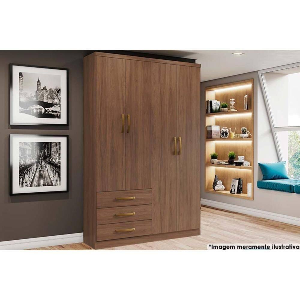 Guarda Roupa Casal 4 Portas E 3 Gavetas Caju Da135 Castanho - Henn
