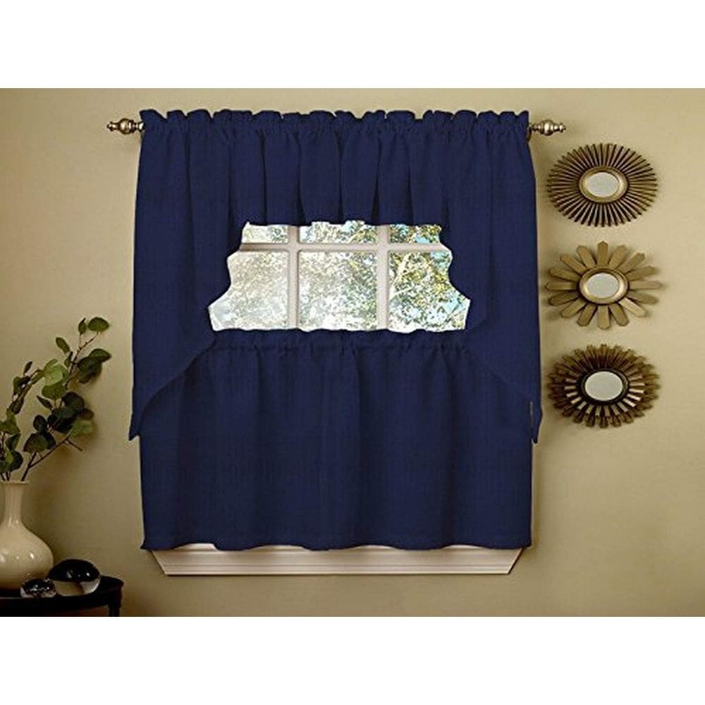 Cortinas de cozinha Sweet Home Collection Opaque Rib Cord Navy