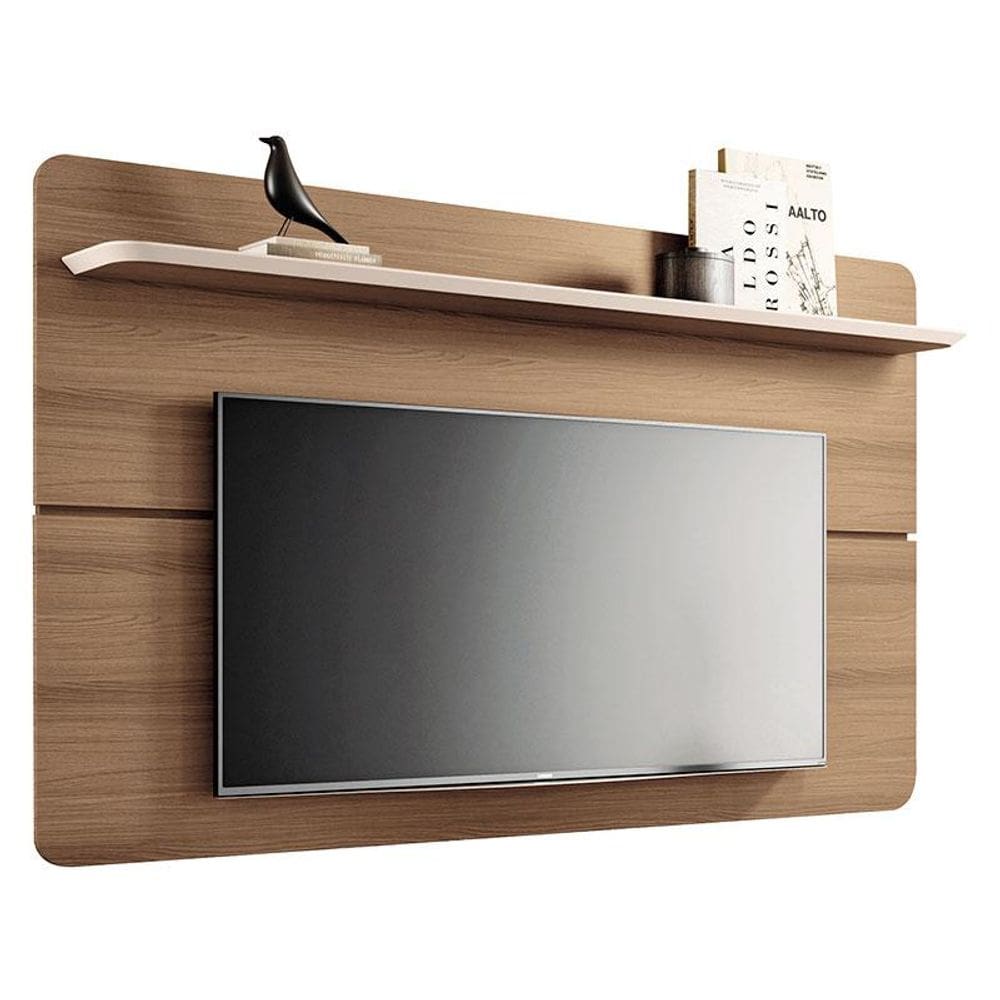 Painel Para TV Suspenso Curv 1.8 Castanho Off White - HB Móveis
