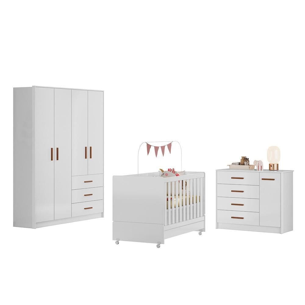 Dormitório Infantil Pérola Guarda Roupa, Cômoda e Berço - Peternella Móveis