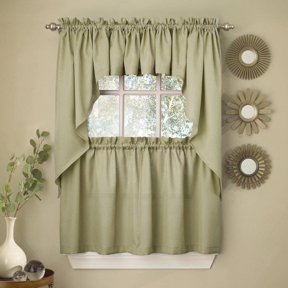 Conjunto de cortinas de cozinha Sweet Home Collection Ribcord Sage