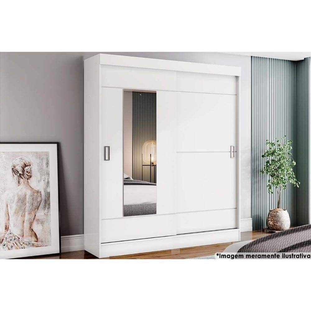 Guarda Roupa 2 Portas De Correr (1 C- Espelho) E 2 Gavetas Briz B66 Branco - Henn