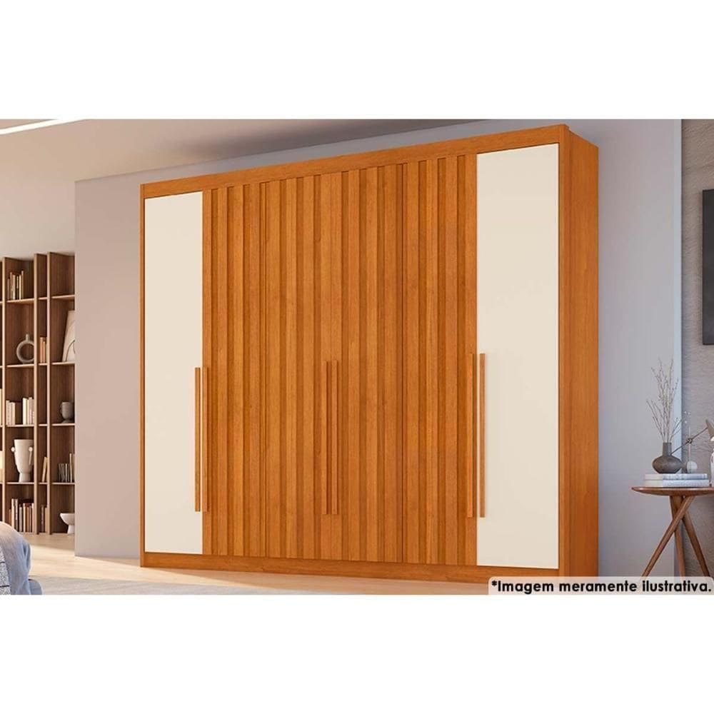 Guarda Roupa 6 Portas (4 Ripadas) E 6 Gavetas Atenas Cinamomo-off White - Conquista