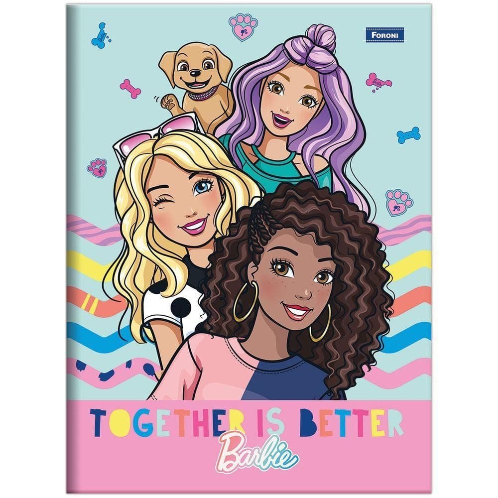 Caderno Universitário Barbie Foroni Capa Dura Brochura - 48 Folhas Rosa C- Turquesa