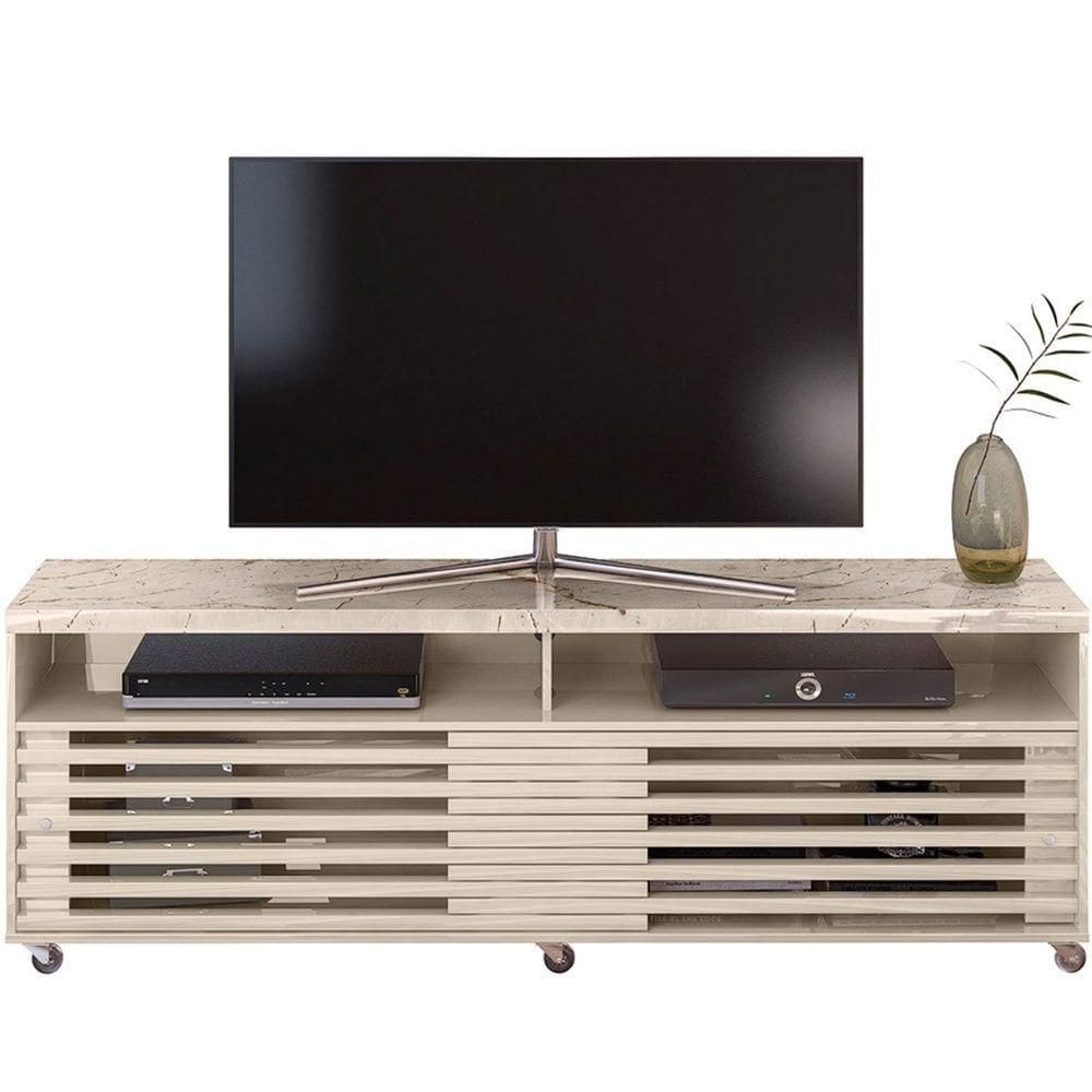 Rack Bancada Foz 2 Portas Rodízios Tv Até 75 Polegadas Calacata/off White