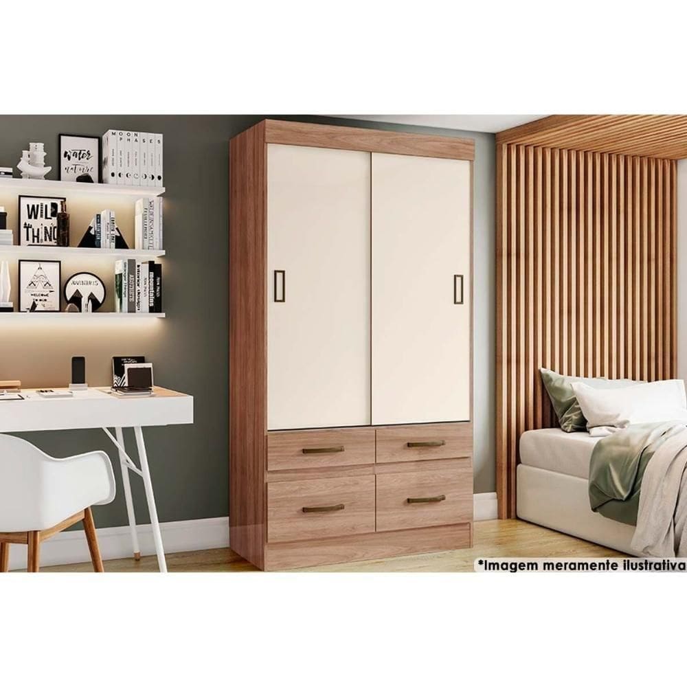 Guarda Roupa Casal 2 Portas De Correr E 4 Gavetas Briz Be25 Jequitiba-jequitiba Ou Off White - Henn