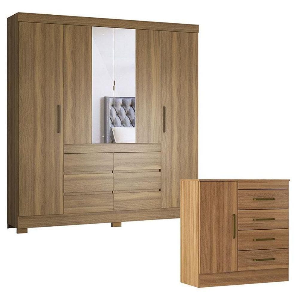 Cômoda Montevidéu E Guarda Roupa Casal Cádis Amêndola Touch - Demóbile