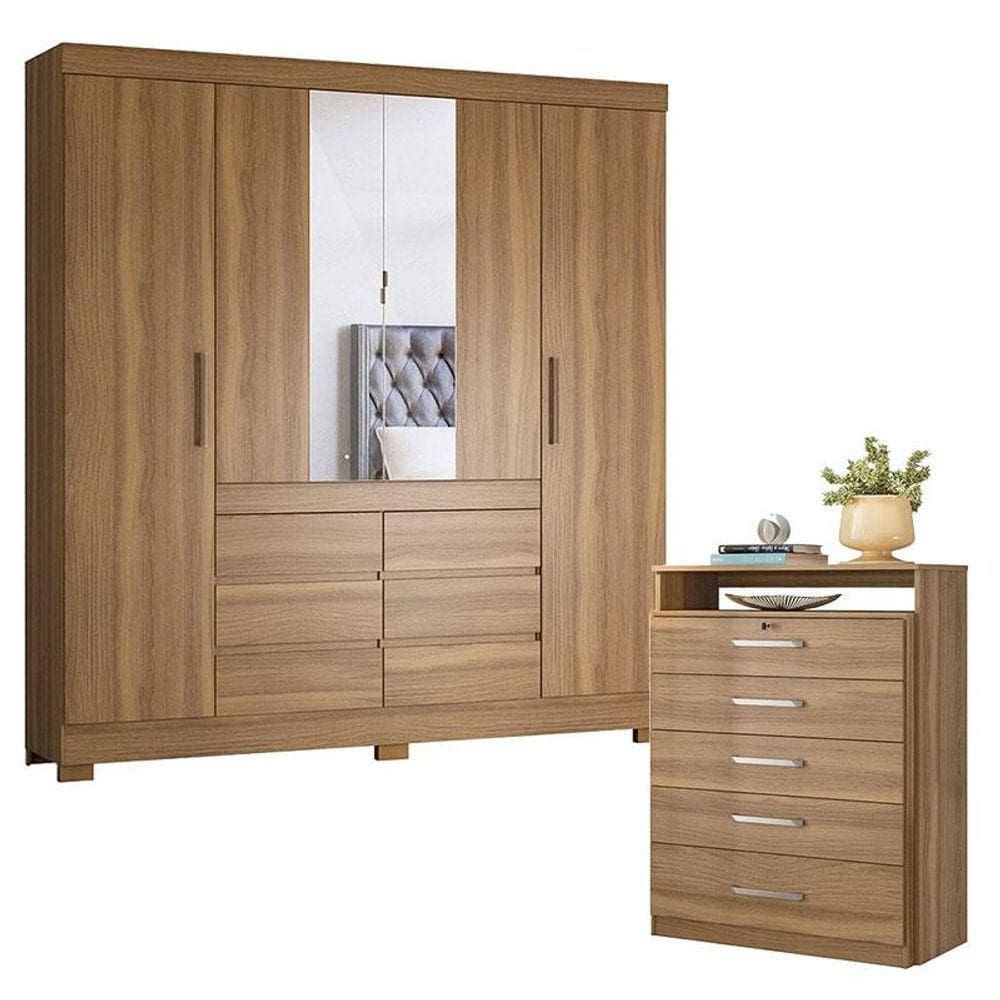 Cômoda Triunfo E Guarda Roupa Casal Cádis Amêndola Touch - Demóbile