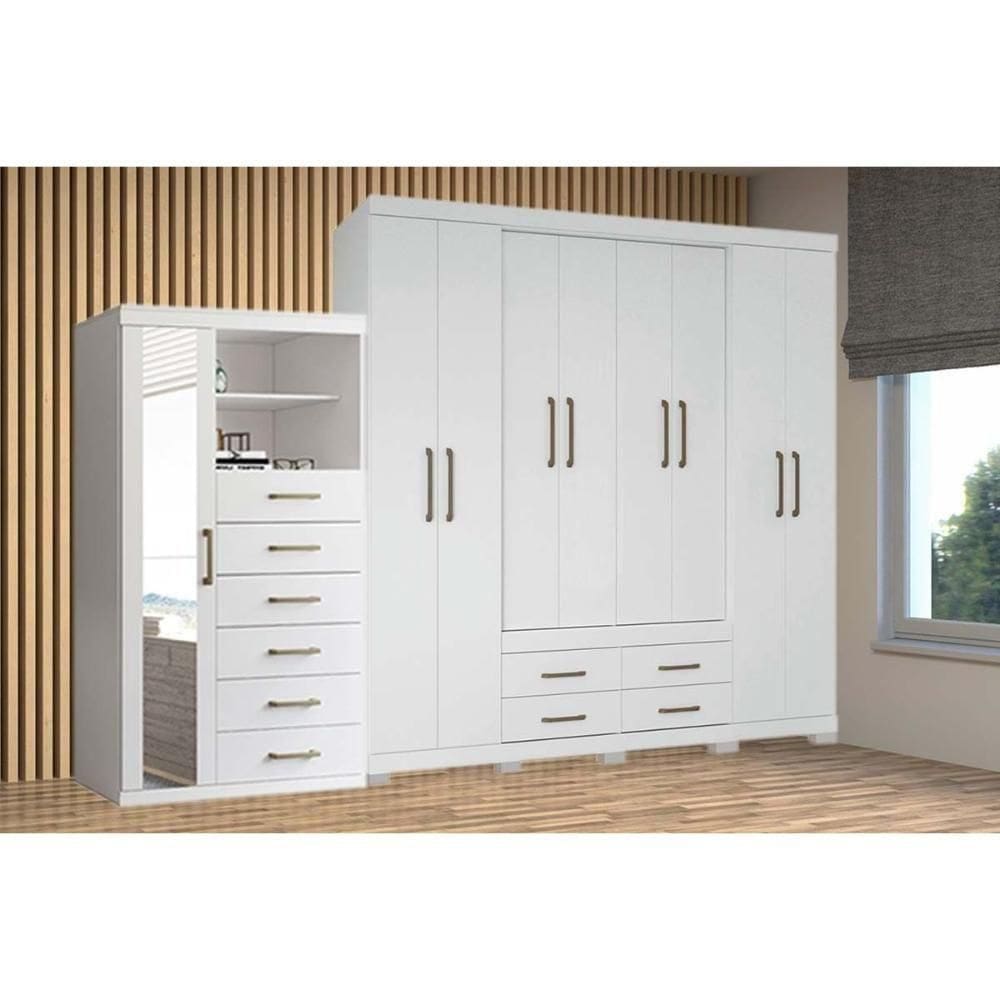 Guarda Roupa 2 Peças (1guardaroupa+1cômoda) Qc126 Branco - Santos Andirá