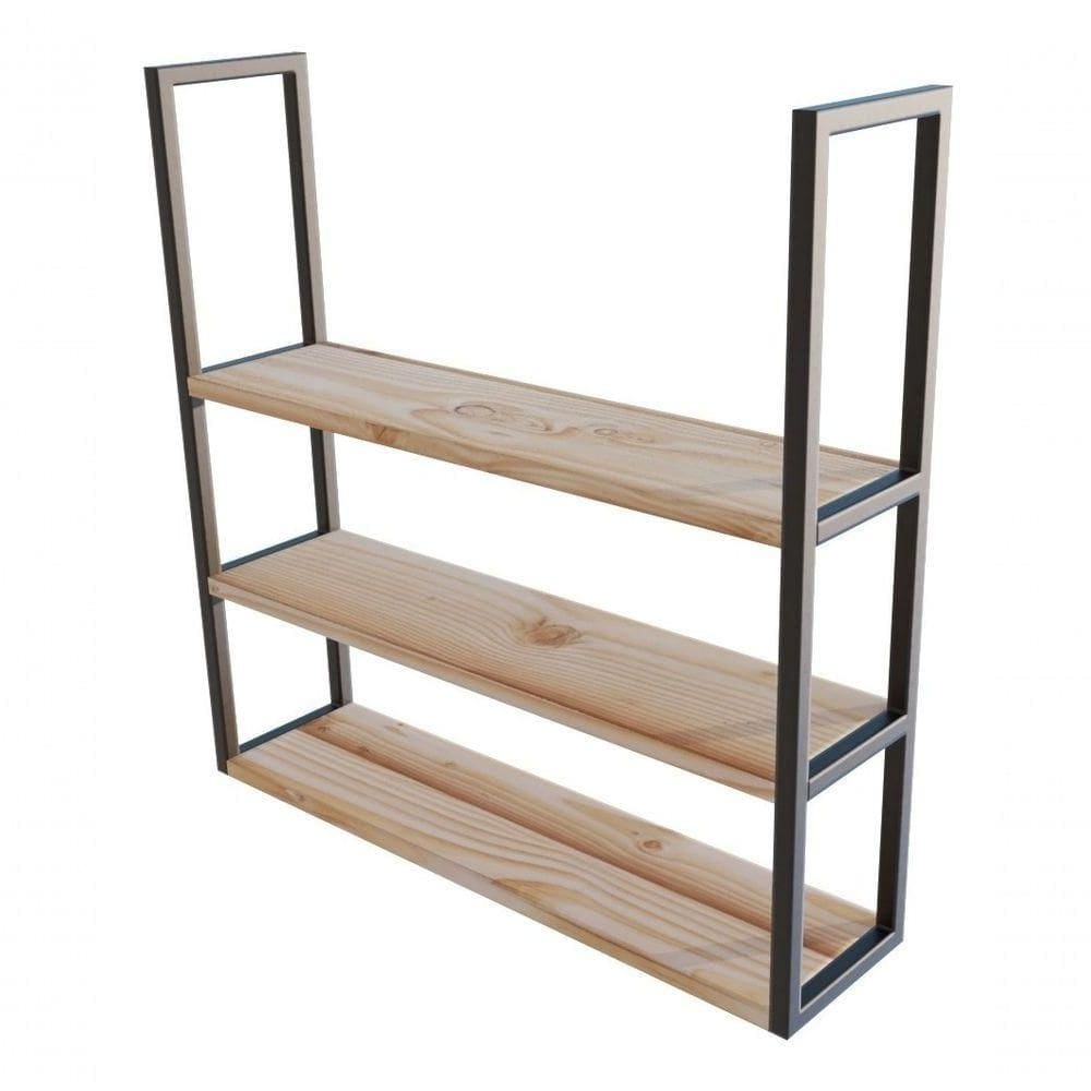 Nicho Madeira Estilo Industrial 80Cm De Metal