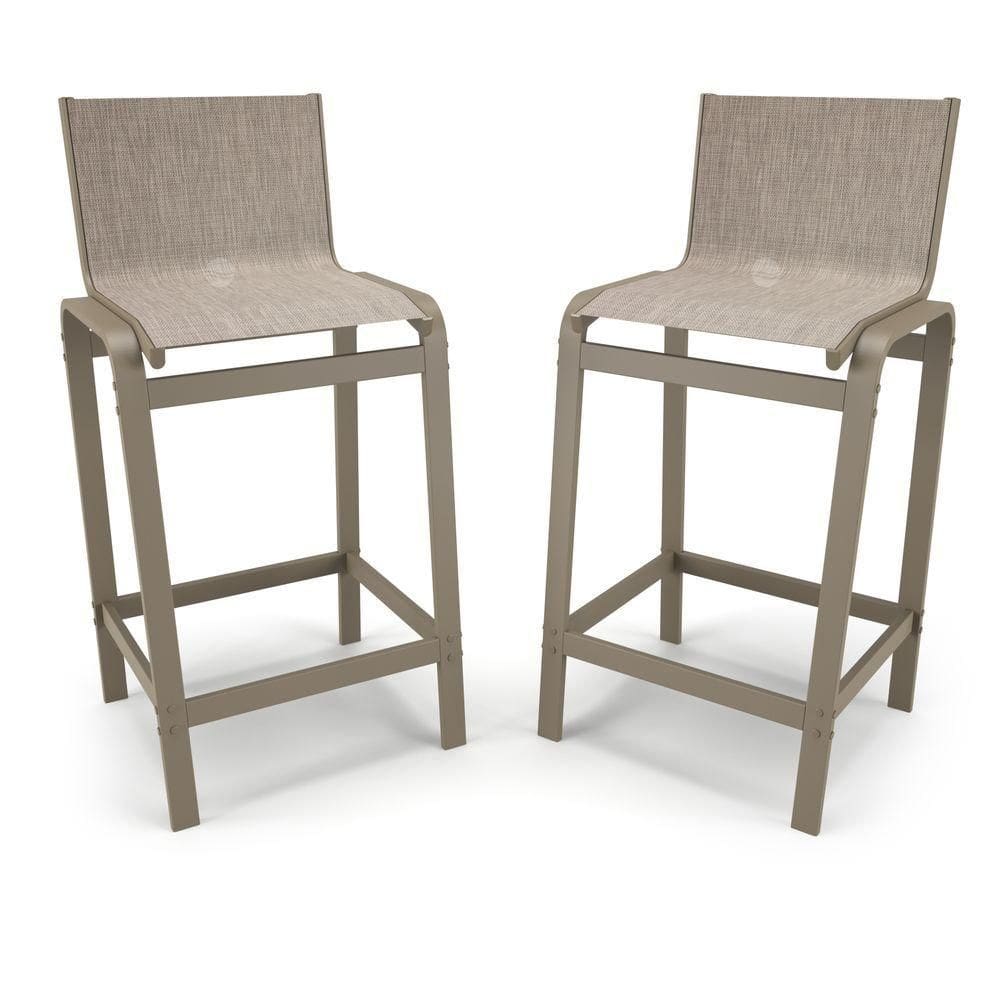 Kit 2 Banquetas Altas Bancada Alumínio Fendi Tela Mocca