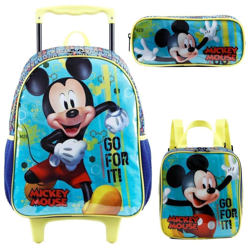 Kit Mochila Rodinhas Mickey Mouse Lancheira Estojo Xeryus