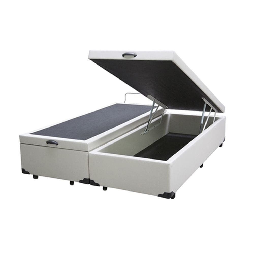Cama Box com Bau Pistão a gás Queen Size Branca Bipartida
