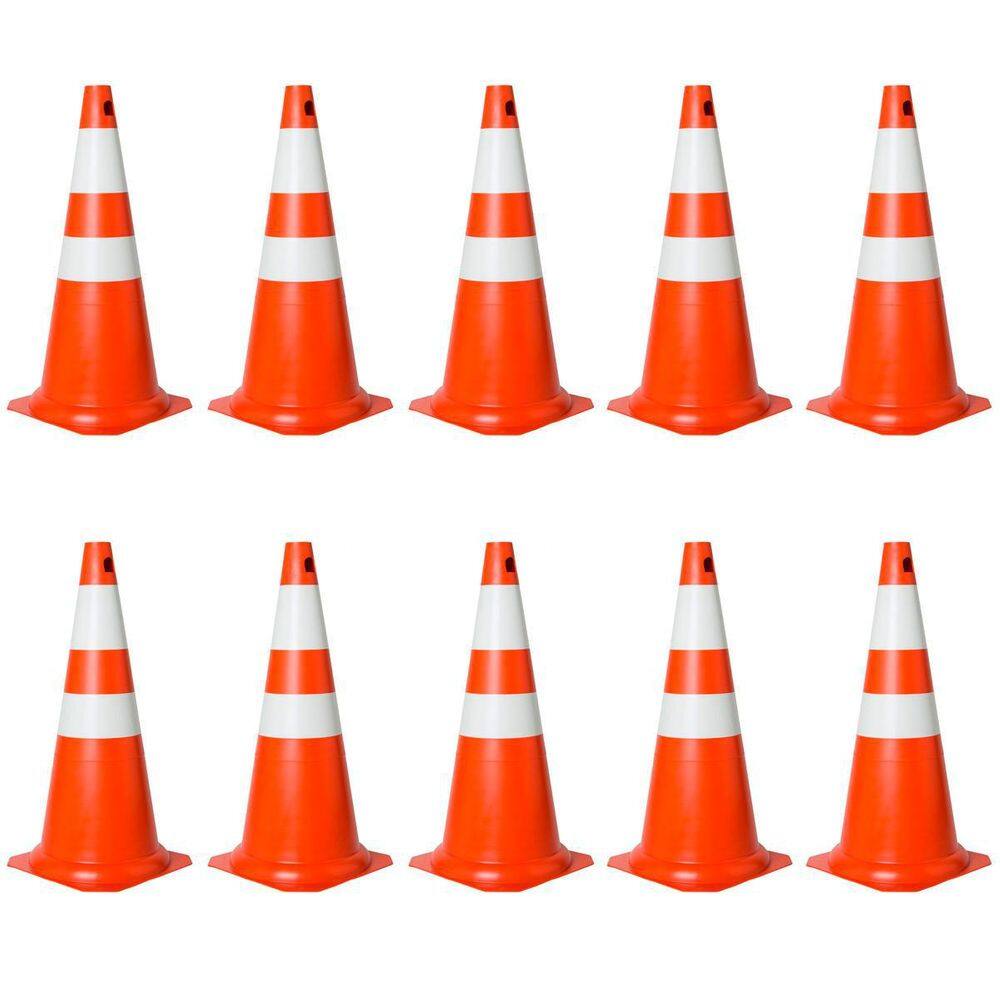 Kit Com 10 Cones Em Pvc Rígido 75Cm Laranja E Branco