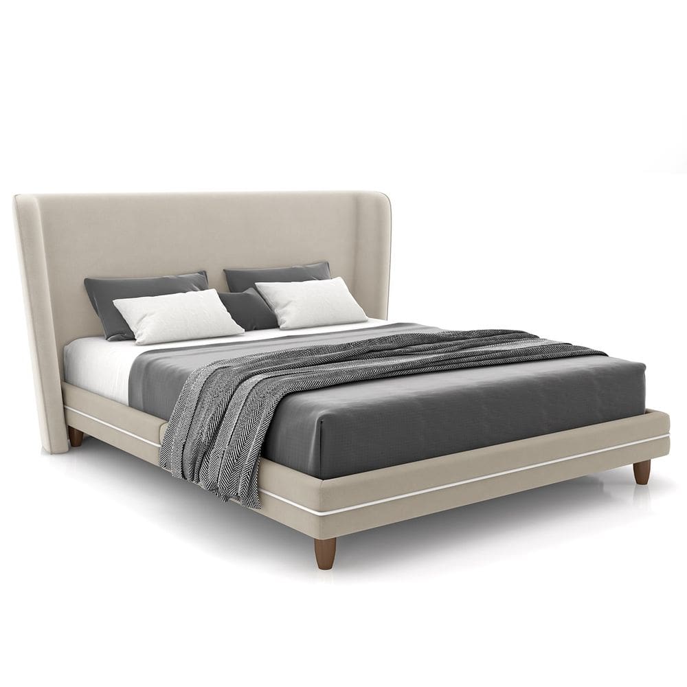 Cama Casal 140cm Com Cabeceira Many P02 Veludo Bege - Mpozenato