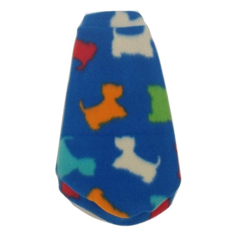 Roupa capa soft pra cachorro azul com cães coloridos P