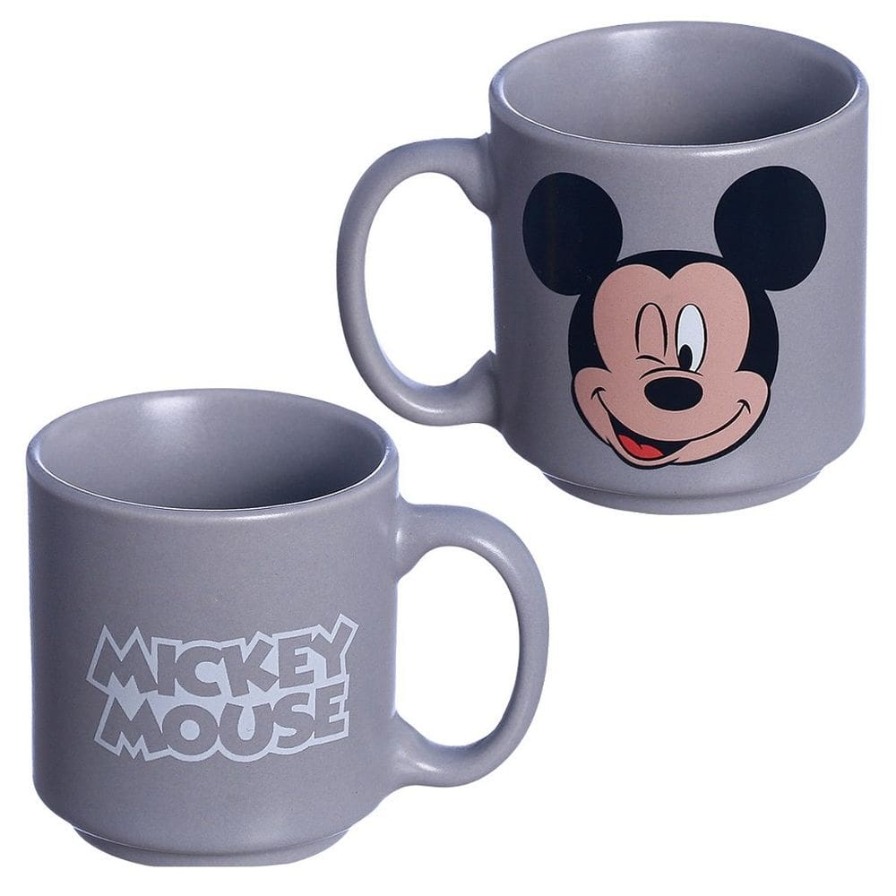 Mini Caneca Mickey Mouse Empilhável Porcelana Cinza 100ML Oficial Disney