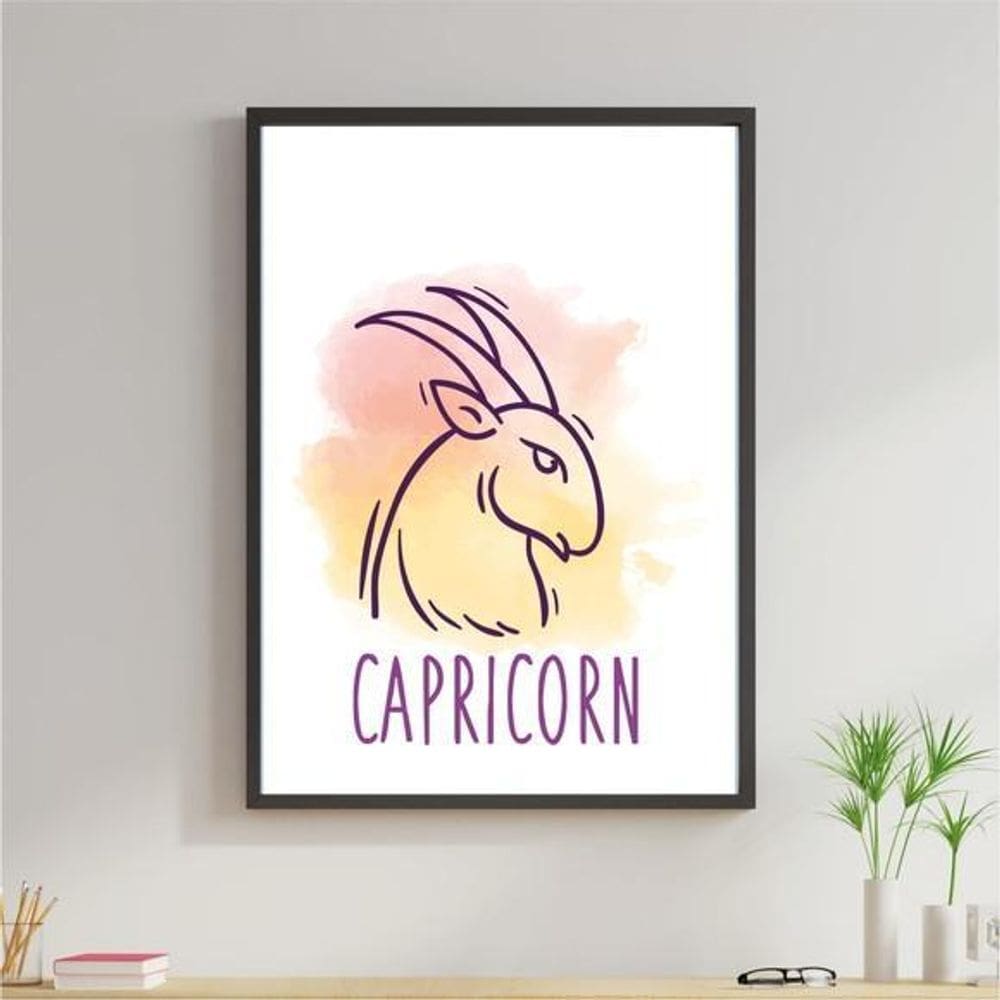 Quadro Signos Aquarela - Capricórnio 33X24Cm - Com Vidro