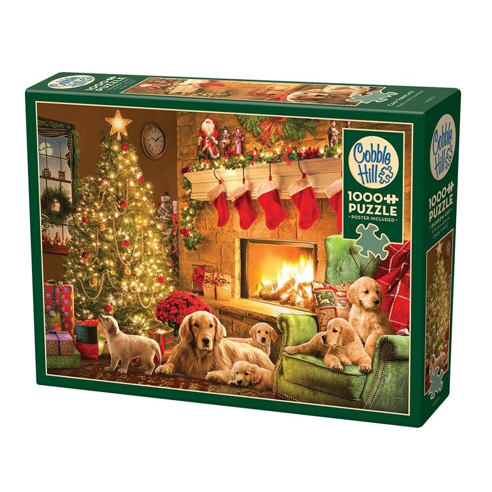 Quebra-cabeça Cobble Hill Cozy Fireplace 1000 peças com pôster
