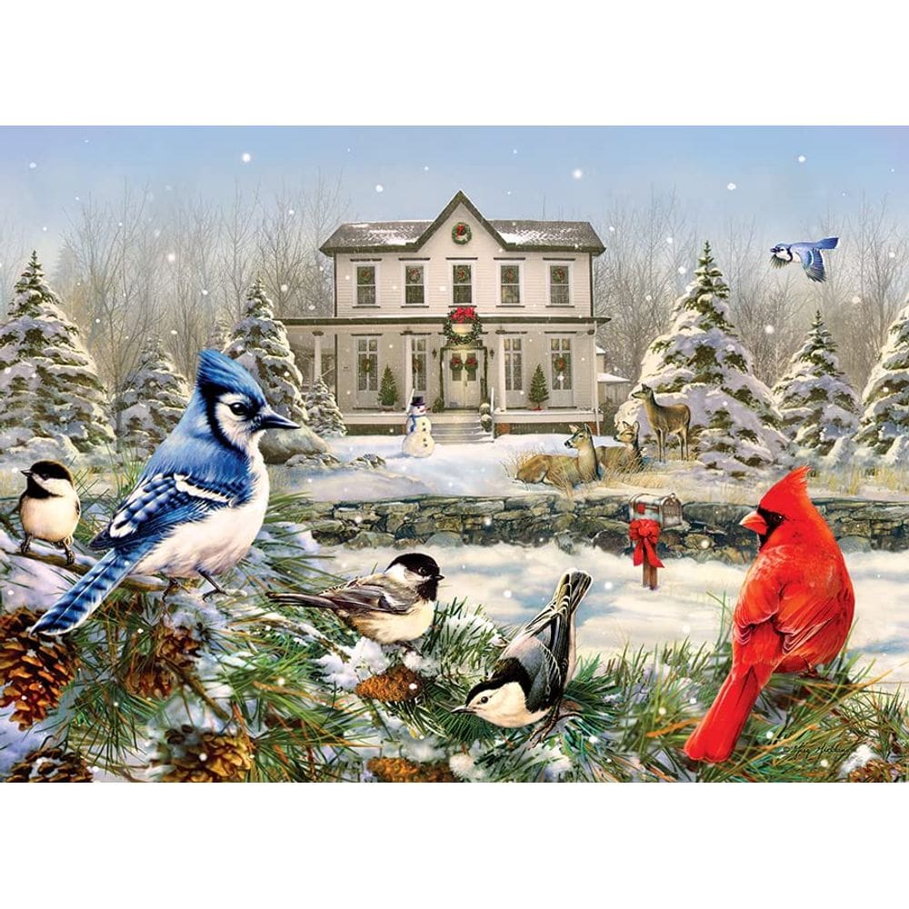 Quebra-cabeça Cobble Hill 1000 peças Country House Birds com pôster