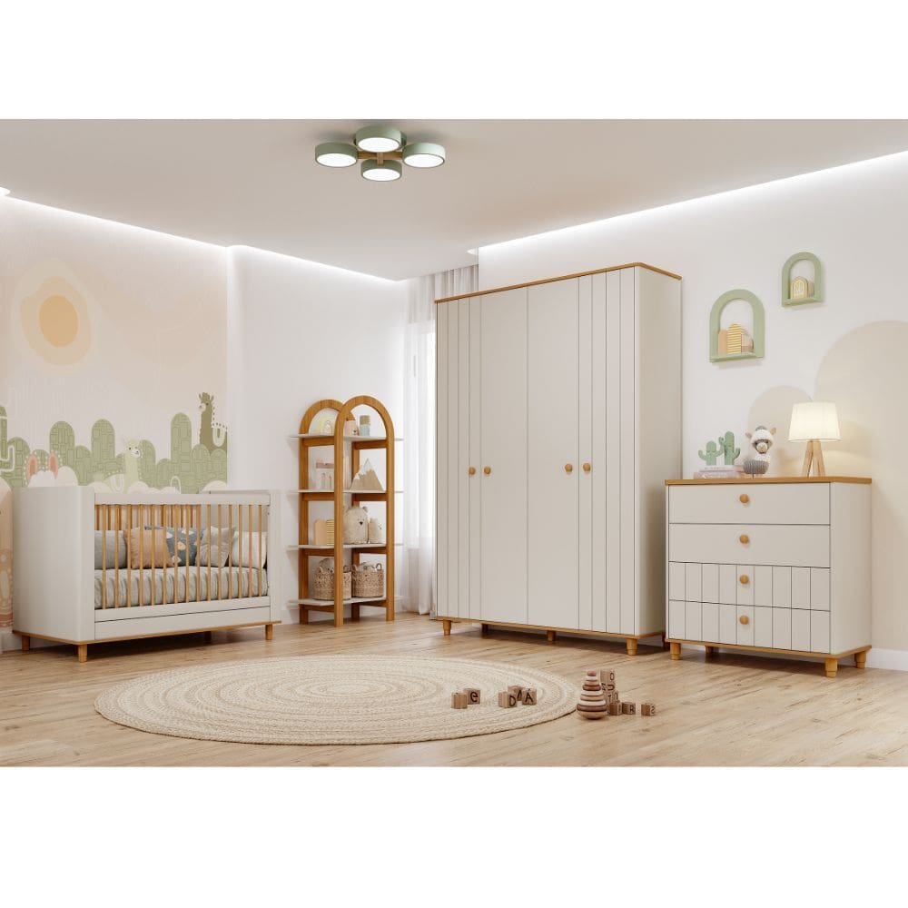 Quarto de Bebê Completo Berço e Guarda Roupa 4 Portas 100 MDF Lívia Permobili