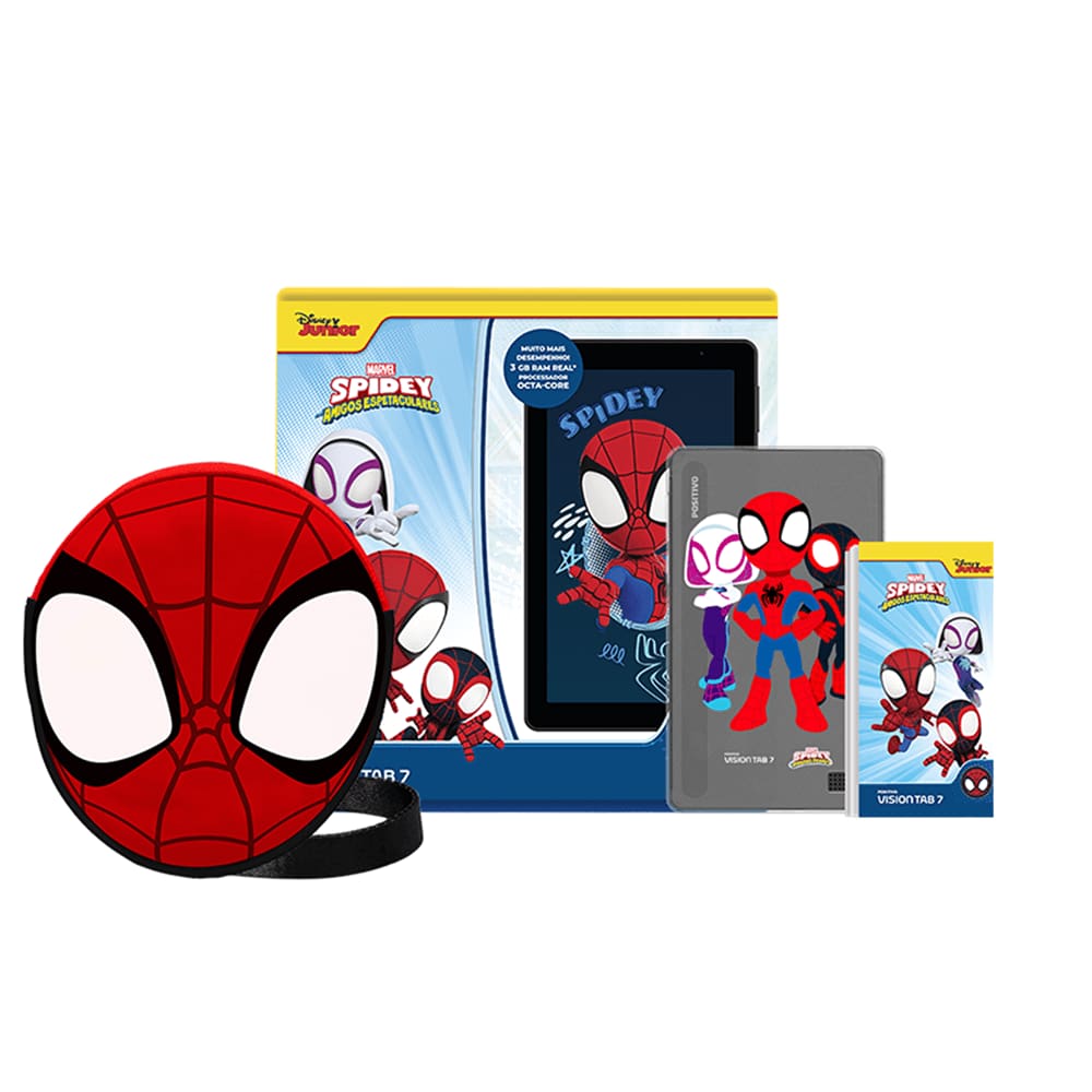 Tablet Positivo Vision Tab 7 Spidey - Octa-Core 3GB RAM 64GB, 7” IPS, Android 14 Go, Wi-fi - Capa e Bolsa - Preto
