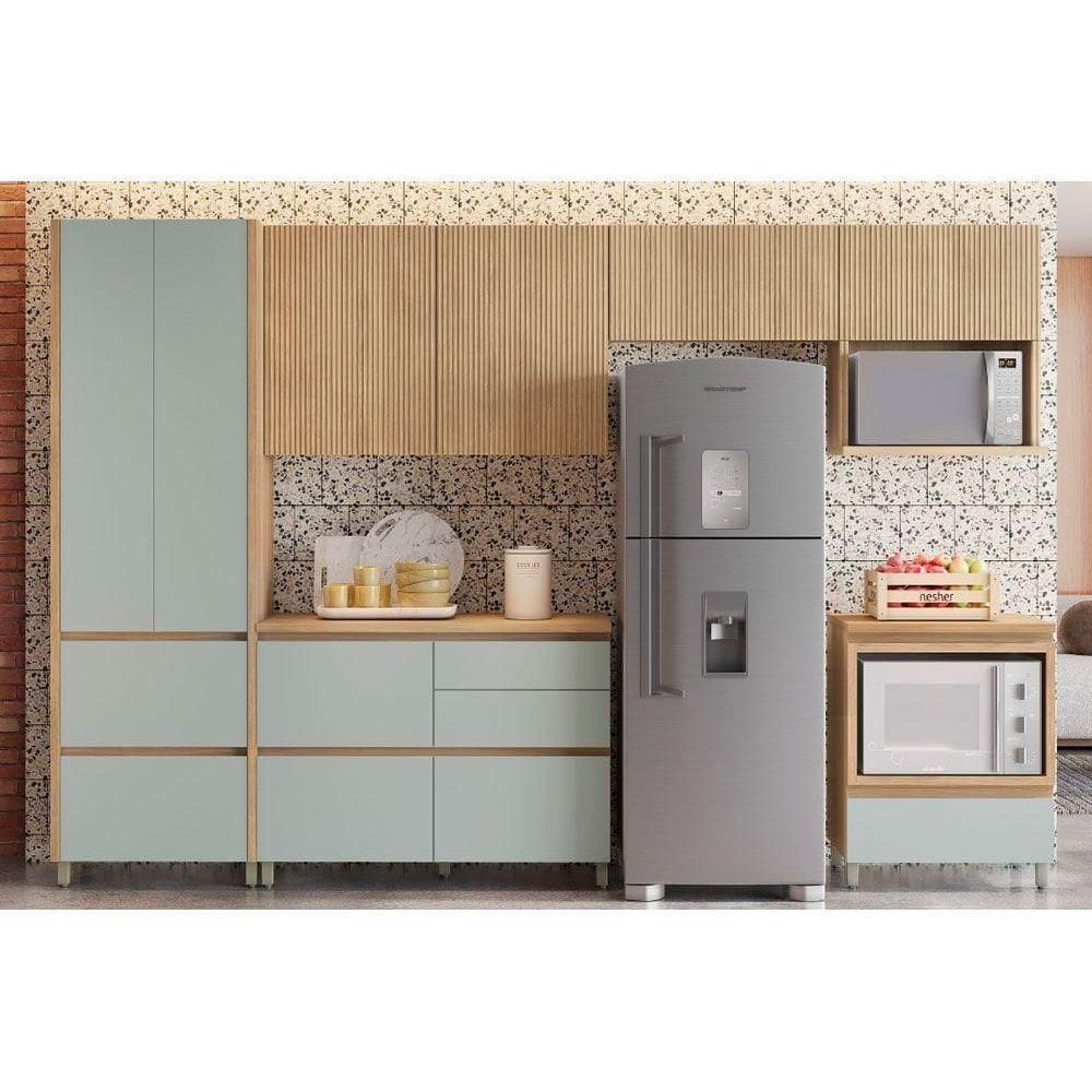 Kit Cozinha Modulada 6 Peças Rainha Gourmet 3 Aéreos + 2 Balcões + 1 Paneleiro C6p01 Nature Verde