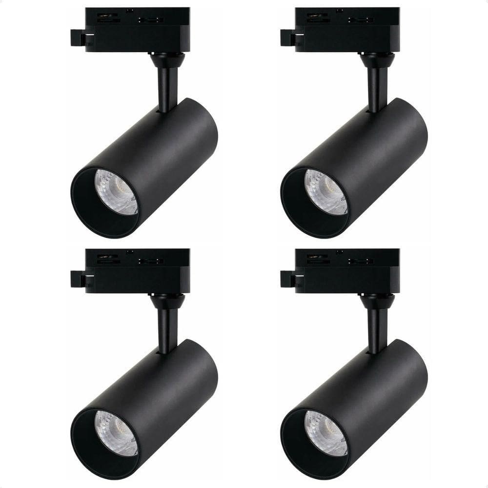 Kit 4 Spot Led Mr16 Para Trilho Eletrificado Preto 110/220v 6500k Frio